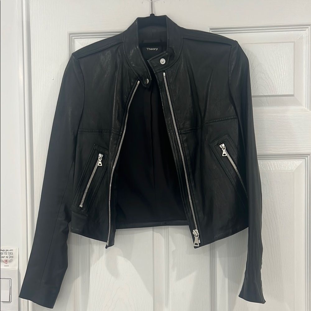 Theory Lamskin Ravewick Black Leather Jacket